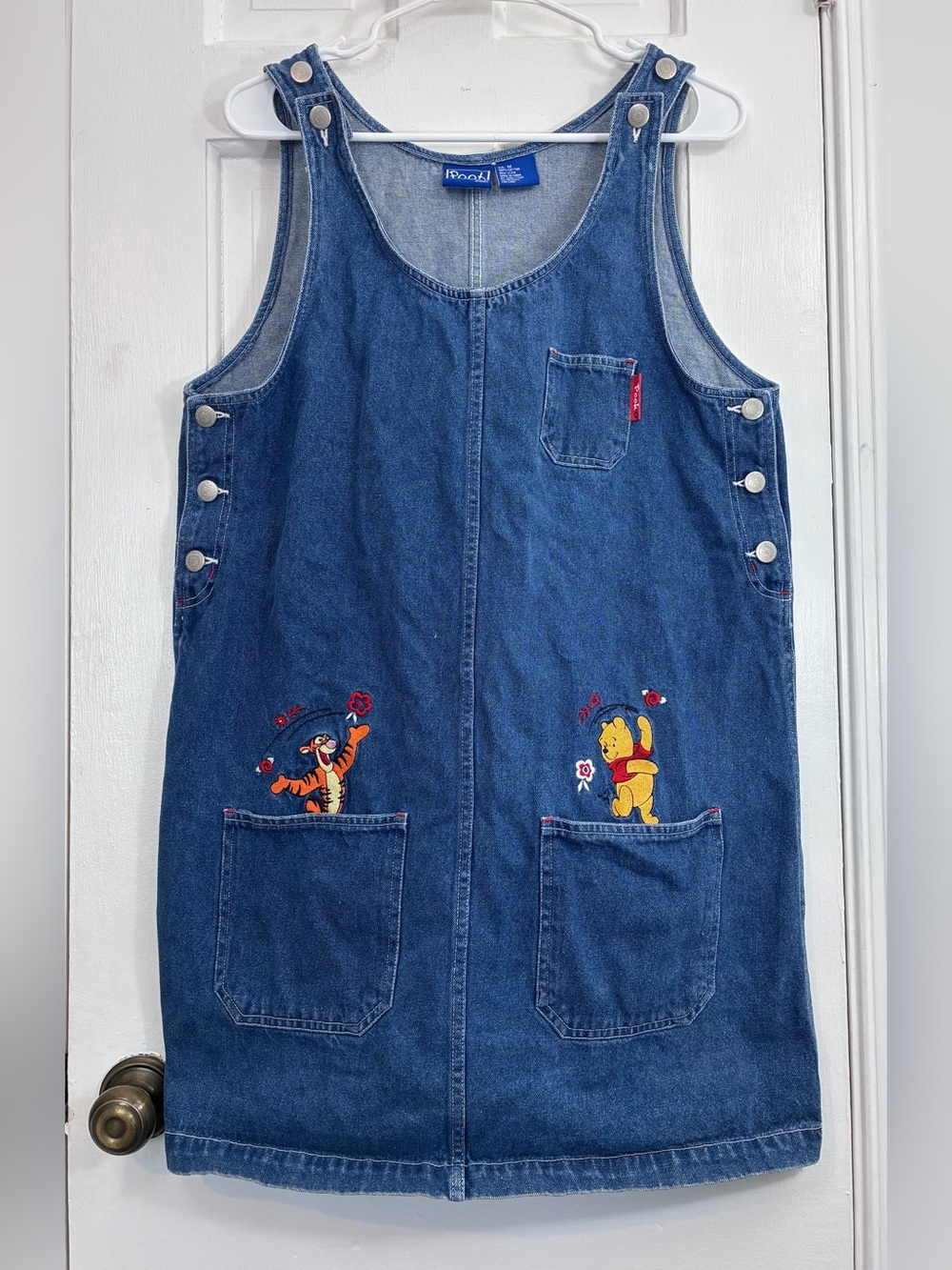 VTG Disney Denim Overall Dress with Winnie the Pooh & Tigger Embroidery Medium